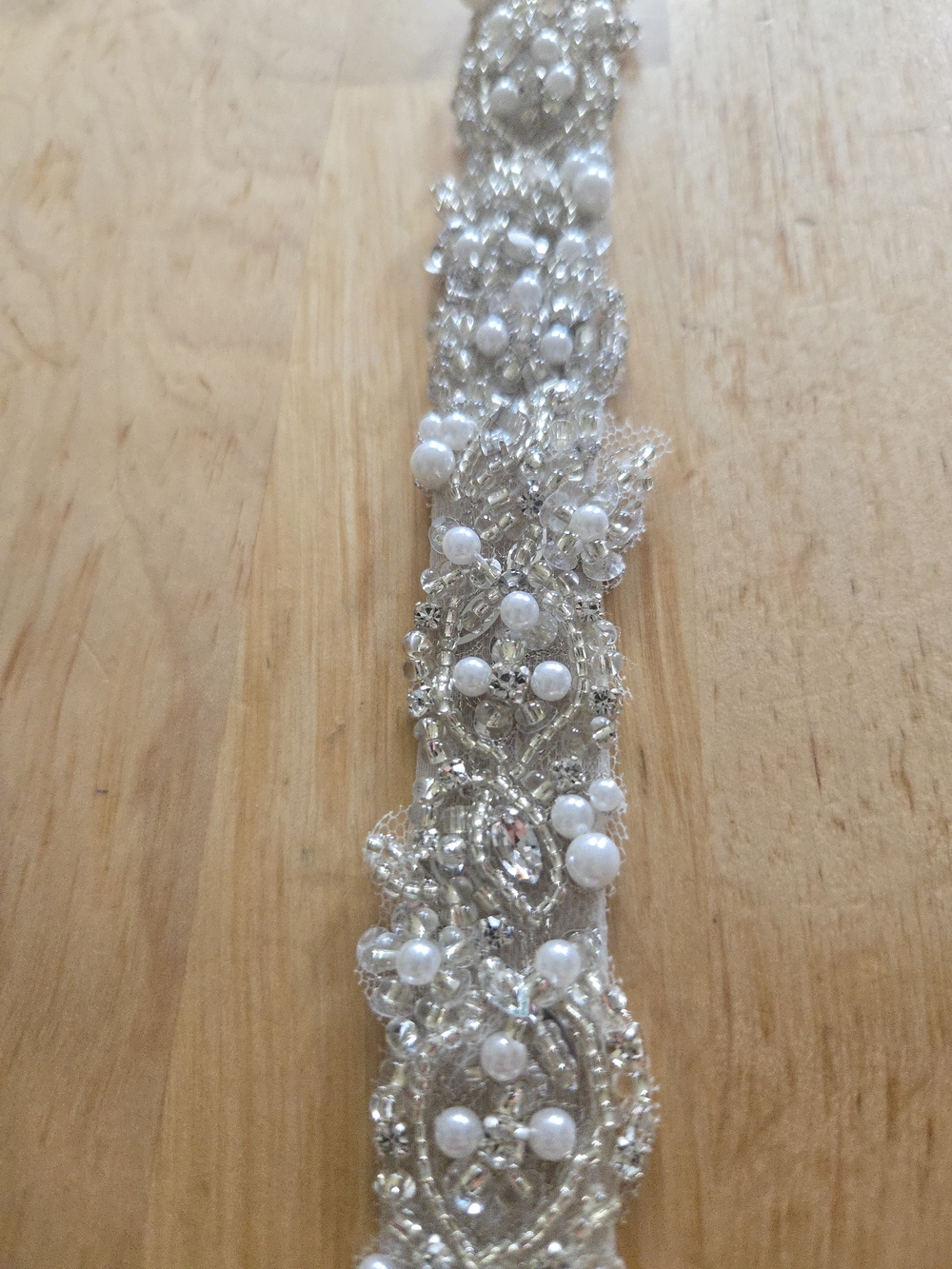 Justin Alexander Pearl and Crystal Beaded Bridal Sash Belt - Silver and White